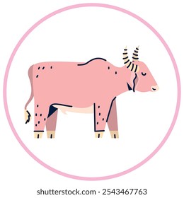 Vector image of bull icon inside a circle with pink line