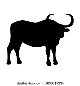 Vector image of a bull. Silhouette of a buffalo with large round horns in a calm pose. Livestock, farm animal. The bull as a symbol of 2021. Bull logo.