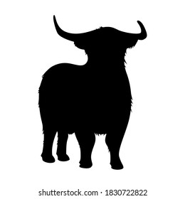 Vector image of a bull. Silhouette of a powerful bull with horns in a static pose. Livestock, farm animal. Bull 2021. Silhouette of an animal.