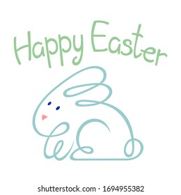 vector image of a bunny, cute rabbit drawn in one line; hand drawn. Happy easter, greeting card, easter symbol.