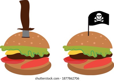 vector image of burger and knife