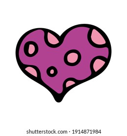 Vector image of a burgundy heart with pattern inside. Color set of hand drawn icons and symbols for print, poster, sticker, card design. Doodle design elements. 