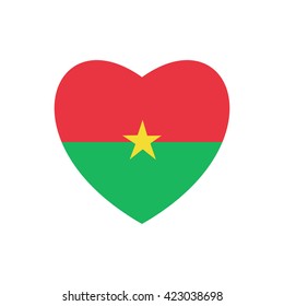 Vector image of Burkina Faso flag in heart on white background.