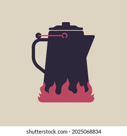 Vector image of burning camping kettle.