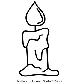 Vector image of burning candle. Halloween elements in flat shapes. Halloween illustration on white background.