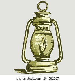 Vector image of a burning candle and oil lamp