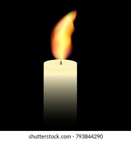 Vector image of a burning candle. Realistic candle flame.