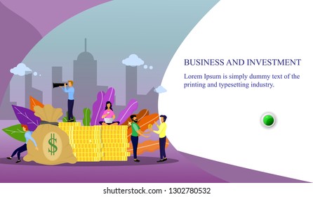  Vector image, Business and investment, group of people looking for a business to invest,  Employees are looking for profitable businesses,  Background for text input .  