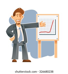 Vector image of a business man and his presentation of success