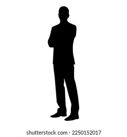 Vector image of a business man sitting with crossed arms. Minimalistic design.