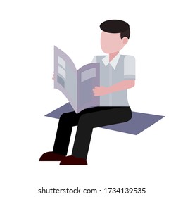 Vector image of business people sitting reading newspapers.Vector flat cartoon illustration