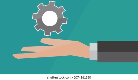 Vector image of a businessman passing gears.Propose a business model and system. etc.