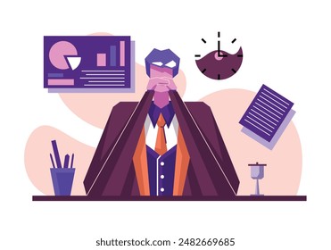 Vector image of a businessman sitting at his desk