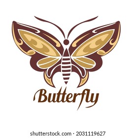 Vector image of a butterfly with a dominant color of brown, with the words BUTTERFLY