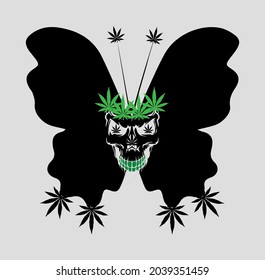 vector image butterfly with a skull and cannabis
