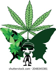 imagen vectorial mariposa con cráneo y cannabis