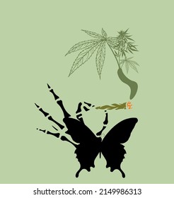Vektorgrafik-Schmetterling mit Schädel und Cannabis