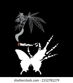 imagen vectorial mariposa con cráneo y cannabis