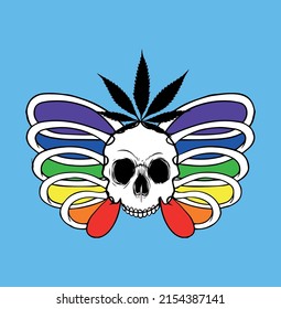 imagen vectorial mariposa con cráneo y cannabis