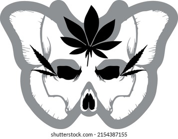 imagen vectorial mariposa con cráneo y cannabis