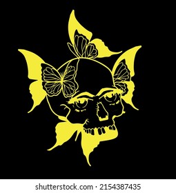 imagen vectorial mariposa con cráneo y cannabis