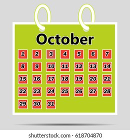 vector image button calendar. Month of October