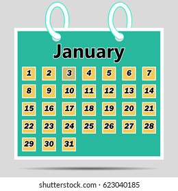 vector image button calendar. Month of January
