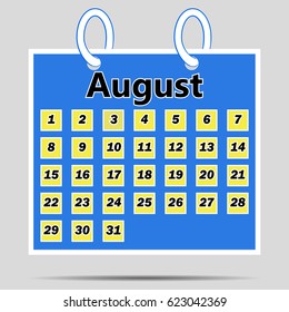 vector image button calendar. Month of August