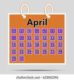 vector image button calendar. Month of April