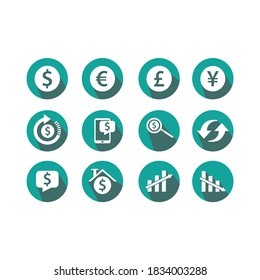Vector image. Button collection with economy and finance icons.