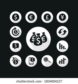 Vector image. Button collection with economy and finance icons.