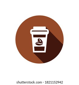 Vector image. Button with a glass of coffee. Takeaway coffee icon.