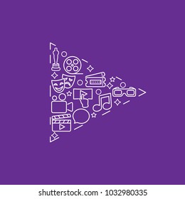 Vector image of the button play cinema on a purple background.