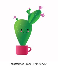 vector image of a cactus in a pot with a smile