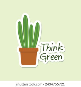 A vector image of a cactus sticker, perfect for adding a touch of desert flair to any project. This fun and playful design features a cute cartoon cactus with vibrant green coloring and a smiling face