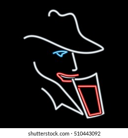 Vector image for cafes and bars, glowing neon, man