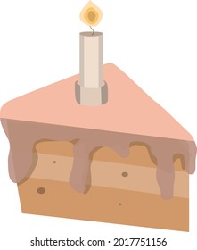 vector image of cake with pink cream and candle
