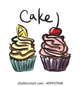Vector image of cakes with cherry and lemon.