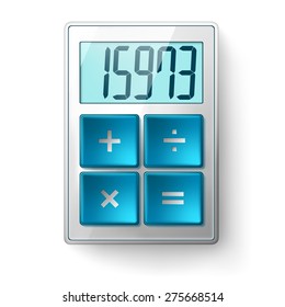 Vector image of a calculator with blue buttons and metal.