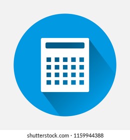 Vector image  calculator on blue background. Flat image calculator with long shadow.  Layers grouped for easy editing illustration. For your design.