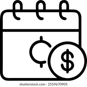 Vector image of a calendar with a coin on a date representing payment deadlines. concept as A crisp vector illustration showing a calendar page with a highlighted date marked by a coin; designed with