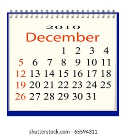 Vector image of a calendar for December, 2010