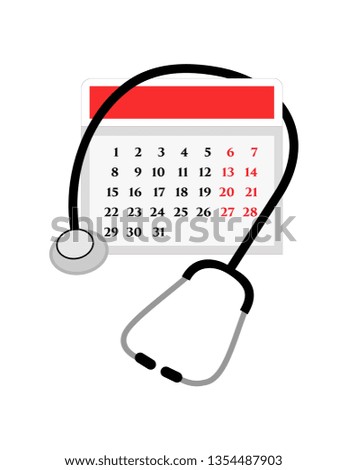 Vector image of a calendar and a stethoscope - doctor or medical specialist appointment, patient waiting times or lists, consultations and check-ups