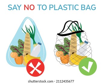 vector image with a call not to use plastic bags, but to use ecological bags