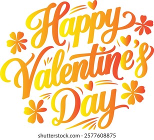 A vector image of a calligraphic typography design that says "Happy Valentine's Day". The text is in red and is surrounded by pink hearts. The background is white.