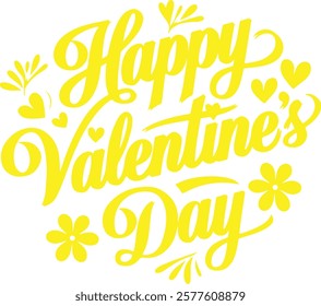 A vector image of a calligraphic typography design that says "Happy Valentine's Day". The text is in red and is surrounded by pink hearts. The background is white.