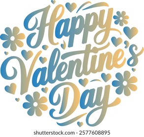 A vector image of a calligraphic typography design that says "Happy Valentine's Day". The text is in red and is surrounded by pink hearts. The background is white.