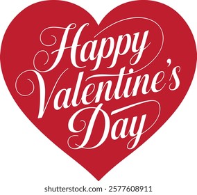 A vector image of a calligraphic typography design that says "Happy Valentine's Day". The text is in red and is surrounded by pink hearts. The background is white.