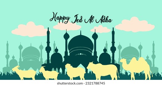 camello de imagen vectorial, vaca, oveja y cabra para Eid al-Adha 