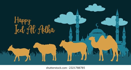 Vektorbild-Kamel, Kuh, Schaf und Ziege für Eid al-Adha 
